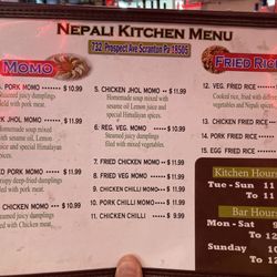 Nepali Kitchen and Bar - Current menu 6 August 2025.