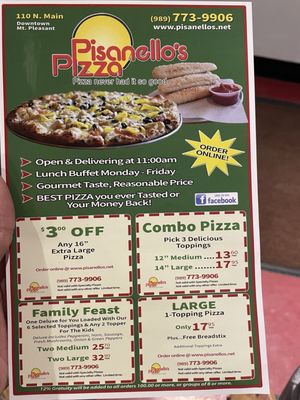 Menu photo 1 Pisanello's Pizza Mt Pleasant, MI Menu photo 1 Pisanello's Pizza Mt Pleasant, MI