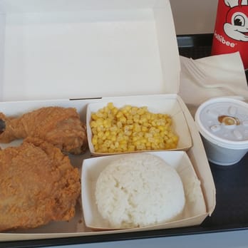 Jollibee - 2 pieces chickenjoy + sweet buttered corn and rice w/ gravy... Delicious - Fast Food Near Me - Tukwila, Washington