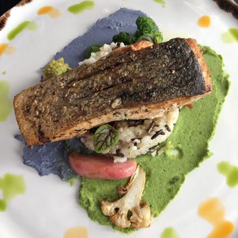 Orange Hill Restaurant - Pan seared salmon w/ broccoli purée chard broccoli - New American Near Me - Newburgh, New York Orange Hill Restaurant - Pan seared salmon w/ broccoli purée chard broccoli - New American Near Me - Newburgh, New York