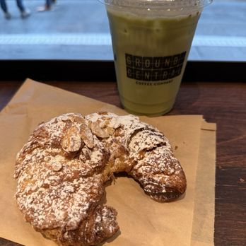 Ground Central - Almond croissant and matcha with coconut milk - Coffee & Tea Near Me - New York, New York Ground Central - Almond croissant and matcha with coconut milk - Coffee & Tea Near Me - New York, New York
