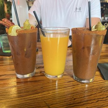 Toast! All Day Meeting Street - Pig Candy Bloody Mary (L), fresh squeezed OJ (M), and Diablo Bloody Mary (R) - Breakfast & Brunch Near Me - Charleston, South Carolina Toast! All Day Meeting Street - Pig Candy Bloody Mary (L), fresh squeezed OJ (M), and Diablo Bloody Mary (R) - Breakfast & Brunch Near Me - Charleston, South Carolina