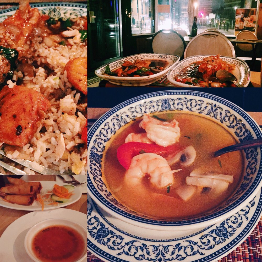 Pie Crust Cafe - Tom yum soup, salmon entrees (black bean and garlic & chili), and some spring rolls. - Coffee & Tea Near Me - London, XGL Pie Crust Cafe - Tom yum soup, salmon entrees (black bean and garlic & chili), and some spring rolls. - Coffee & Tea Near Me - London, XGL
