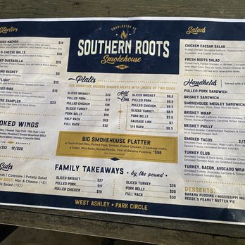 Southern Roots Smokehouse - Menu - Barbeque Near Me - Charleston, South Carolina