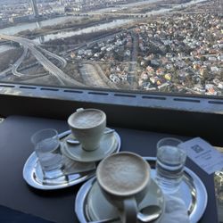 Donauturm Aussichtsterasse - Cappuccino with a view from the cafe