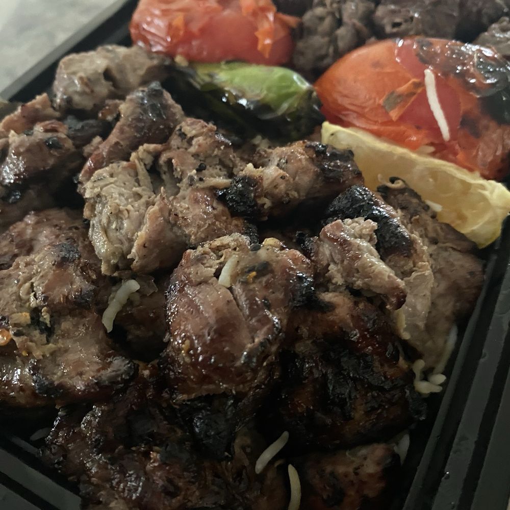 Afghan Kabob House - Kabob plate with extra kabob - Afghan Near Me - Downey, California Afghan Kabob House - Kabob plate with extra kabob - Afghan Near Me - Downey, California