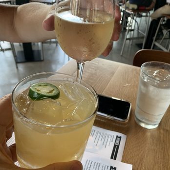 Alter Brewing + Kitchen - White wine (?) and a spicy cocktail (jalapeños) - Brewpubs Near Me - Saint Charles, Illinois