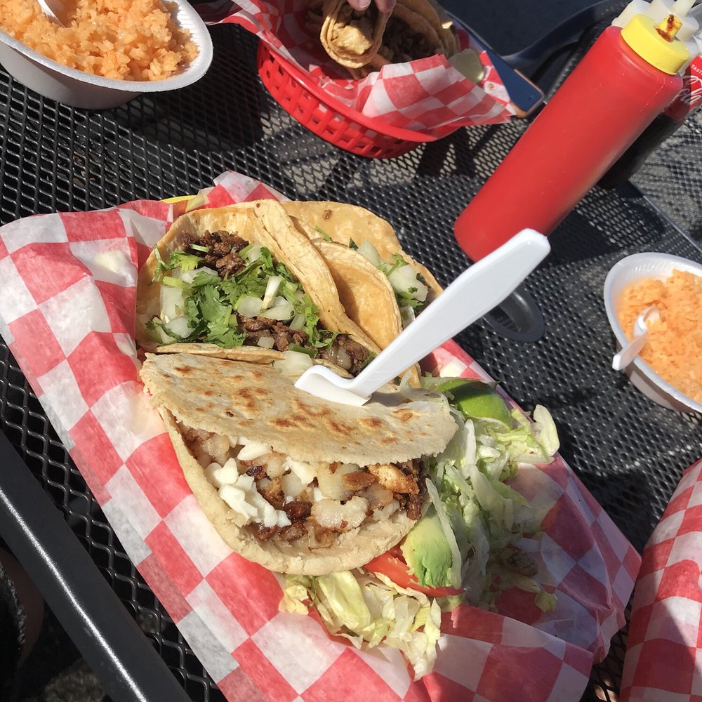 Taqueria Silao - papas con queso with a chicken taco and beef steak taco [beef steak is the best]. - Mexican Near Me - Gainesville, Georgia