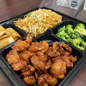 Sands Chinese Restaurant - Combination Plate: Soy Sauce Chow Mein, Sauteed Broccoli with Garlic, Orange Chicken, Egg Rolls - Chinese Near Me - Irwindale, California Sands Chinese Restaurant - Combination Plate: Soy Sauce Chow Mein, Sauteed Broccoli with Garlic, Orange Chicken, Egg Rolls - Chinese Near Me - Irwindale, California