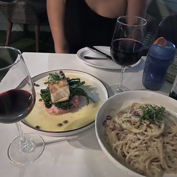 Farmer's Table - Sea Bass and Carbonara - New American Near Me - La Mesa, California Farmer's Table - Sea Bass and Carbonara - New American Near Me - La Mesa, California