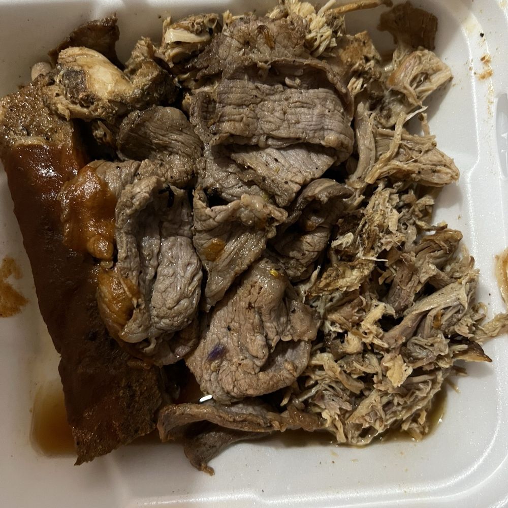 Rebel BBQ - Meat platter: includes pulled pork, pulled chicken, a rib, and pork brisket - Barbeque Near Me - Blythe, California Rebel BBQ - Meat platter: includes pulled pork, pulled chicken, a rib, and pork brisket - Barbeque Near Me - Blythe, California