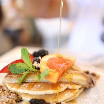 Sweet Maple - Pancakes with fried bananas and candied walnuts. - Breakfast & Brunch Near Me - Cupertino, California Sweet Maple - Pancakes with fried bananas and candied walnuts. - Breakfast & Brunch Near Me - Cupertino, California