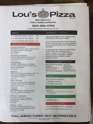 Menu photo 1 Lous Pizza Pensacola, FL Menu photo 1 Lous Pizza Pensacola, FL