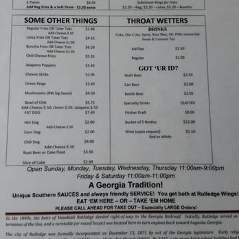 Rutledge Wings - The menu - Southern Near Me - Rutledge, Georgia Rutledge Wings - The menu - Southern Near Me - Rutledge, Georgia