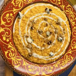 BAR Veneruso - Carnaroli risotto with pumpkin, buffalo blu cheese and crumbled Neapolitan tarallo