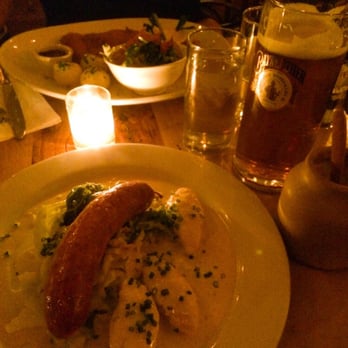 Cafe Katja - Emmentaler sausage with cabbage and dumplings - German Near Me - New York, New York Cafe Katja - Emmentaler sausage with cabbage and dumplings - German Near Me - New York, New York