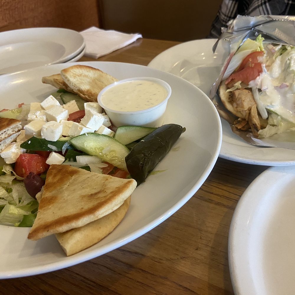 Greek salad and a chicken Gyro