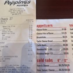Peppino's Pizzeria - Incorrect price for cheese sticks