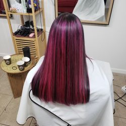 Hair by Sophia - Hot pink chunky highlights