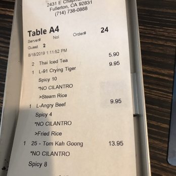 Thai Basil - Server make note on all the order"no cilantro ". Great service. - Thai Near Me - Fullerton, California
