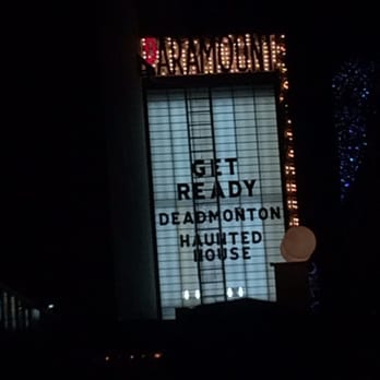 Deadmonton Haunted House - Outdoor sign at night - Haunted Houses Near Me - Edmonton, Alberta