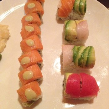 China Garden - Roll w/ Smoke Salmon on Left. Rainbow Roll on Right. - Chinese Near Me - Hickory, North Carolina