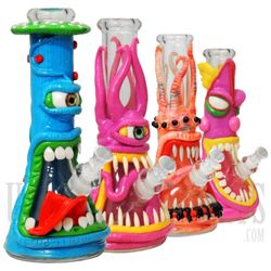 Gemstone Smoke & Beauty - Monster Face Beaker Water Pipe + Ice Catcher + Downstem | Assorted Styles