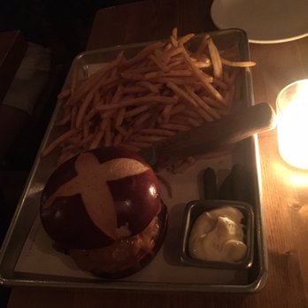 Emily - The Emily Burger. $26 bucks for a pretzel bun, about 3/8lbs of beef, sautéed onions and some other goodness. Worth every last penny. - American Near Me - Brooklyn, New York