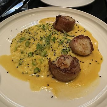 Bello by Sandro Nardone - Special: scallops wrapped in prosciutto with a saffron risotto made with fish sauce and asparagus - Italian Near Me - Newport Beach, California