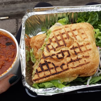 First Slice - ..turkey chili and chicken/guac sandwich.. - New American Near Me - Chicago, Illinois