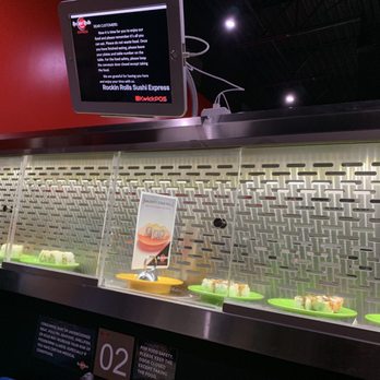 Neo sushi express - Conveyor line and POS ordering system up top to order apps and other entrees. - Conveyor Belt Sushi Near Me - Raleigh, North Carolina