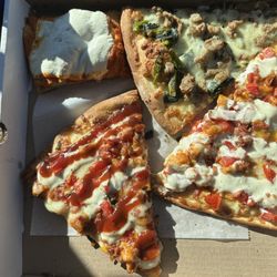 Via Pizza - Grandma Pizza Slice Broccoli Rabe & Sausage Slice Cant remember the bottom left slice name Buffalo Chicken Bacon Ranch Pizza Slice