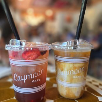 Laymoon Cafe - Salted Carmel date latte and strawberry acai refresher - Coffee & Tea Near Me - Tempe, Arizona
