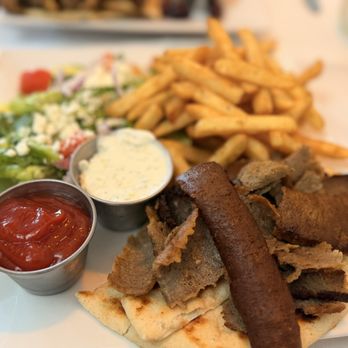 Mazza Mediterranean - Lamb Gyro with french fries and Greek salad - Greek Near Me - Patchogue, New York Mazza Mediterranean - Lamb Gyro with french fries and Greek salad - Greek Near Me - Patchogue, New York