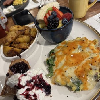 Eight AM - My plate-Nob hill with some French toast, potatoes and fruit - New American Near Me - San Francisco, California Eight AM - My plate-Nob hill with some French toast, potatoes and fruit - New American Near Me - San Francisco, California