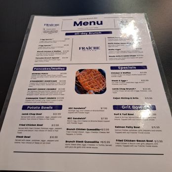 Fraîche Brunch Bar - Front of menu - Breakfast & Brunch Near Me - Cleveland Heights, Ohio