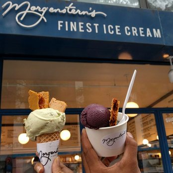 Morgenstern's - Left: Pistachio green tea/monster cone/ sesame honeycomb topping. Right: blueberry chocolate/coconut ash/sesame honeycomb topping in a cup. - Ice Cream & Frozen Yogurt Near Me - New York, New York Morgenstern's - Left: Pistachio green tea/monster cone/ sesame honeycomb topping. Right: blueberry chocolate/coconut ash/sesame honeycomb topping in a cup. - Ice Cream & Frozen Yogurt Near Me - New York, New York