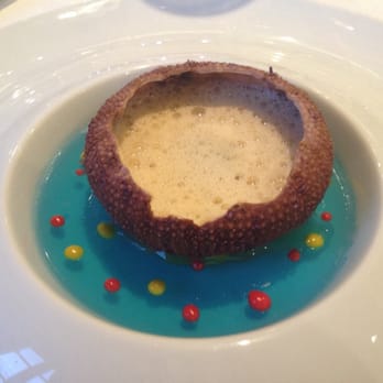 Le Millésime - Sea urchin in a broth sitting on a bed of jellied curaçao to look like the sea - French Near Me - Chambolle Musigny, 21