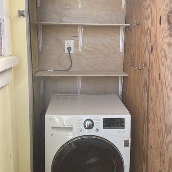 Your Trusted Handyguy - after! new shelves, hooks, moved outlet and installed a sturdy rod up high to hang wetsuit - Handyman Near Me - Carmel-by-the-Sea, California