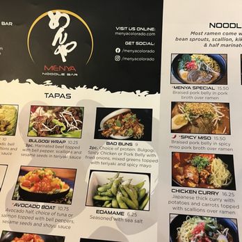 Menya Noodle Bar - Partial menu with restaurant name - Ramen Near Me - Denver, Colorado