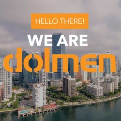 Dolmen Creative Studio - Miami Skyline with logo and company slogan.