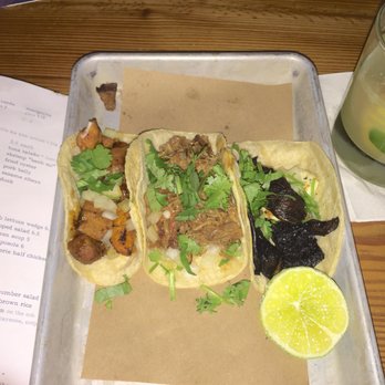 Bartaco - Orlando - (Left to right) Pork pastor, Duck and Portobello w/quest fresco - Tacos Near Me - Orlando, Florida