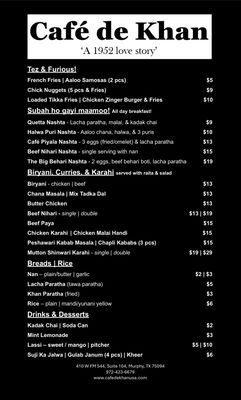 Menu photo 1 Cafe De Khan Murphy, TX
