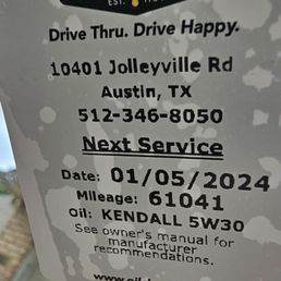 Oil Change sticker they forgot to give us initially.