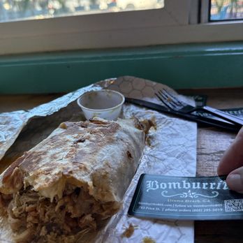 Bomburrito - I had already eaten  1/4 of this burrito seriously quantity and quality!!! - Mexican Near Me - Pismo Beach, California