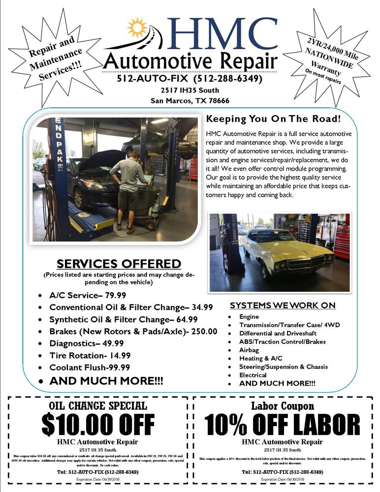 HMC AUTOMOTIVE REPAIR CLOSED Updated August 2024 2517 S IH 35, San Marcos, Texas Auto