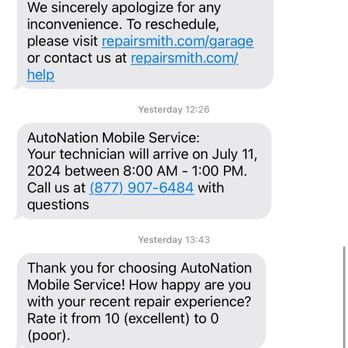 AutoNation Mobile Service - July 11th is when my mechanic finally arrived to my address after serval failed attempts. - Auto Repair Near Me AutoNation Mobile Service - July 11th is when my mechanic finally arrived to my address after serval failed attempts. - Auto Repair Near Me