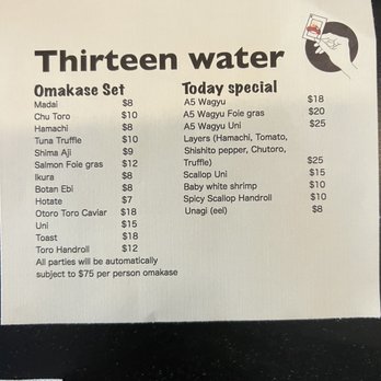 Thirteen Water - Menu - Sushi Bars Near Me - New York, New York Thirteen Water - Menu - Sushi Bars Near Me - New York, New York