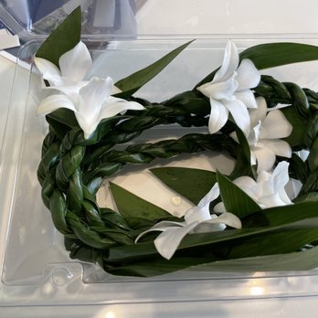 Island Florals - Ti leaf lei with white orchid - Florists Near Me - Costa Mesa, California