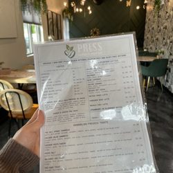 Press Coffee & Juice Bar - Menu 2 of 2 (coffee, superfood lattes, sandwiches/toasts)